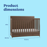 Asheville hazelnut crib with dimensions
