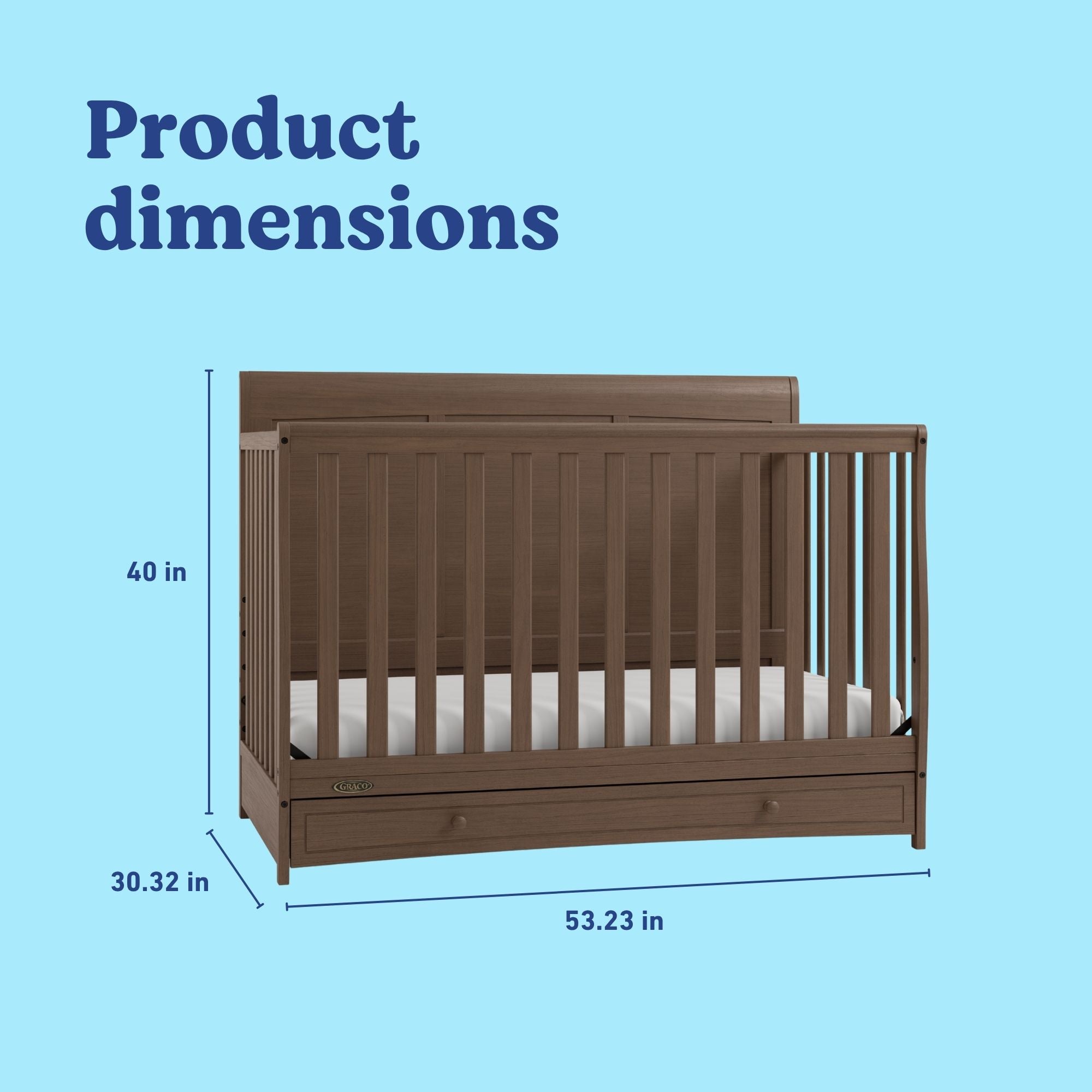 Asheville hazelnut crib with dimensions