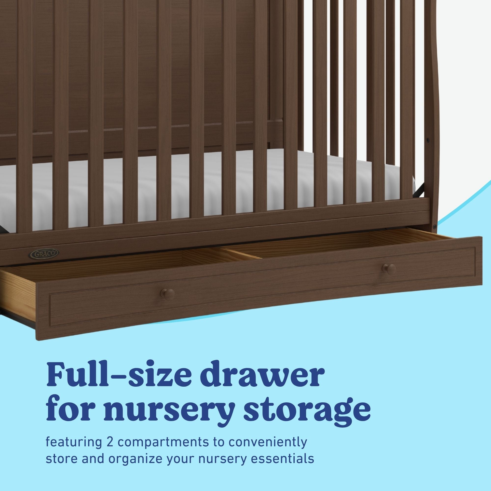 Asheville hazelnut crib full-size drawer callout