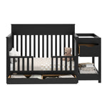 Shiloh black crib and changer with drawers open toddler bed conversion
