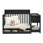 Shiloh black crib and changer with drawers open daybed conversion