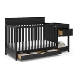 Shiloh black crib and changer with drawers open angle view