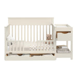 Shiloh frosted oat crib and changer with drawers open toddler bed conversion
