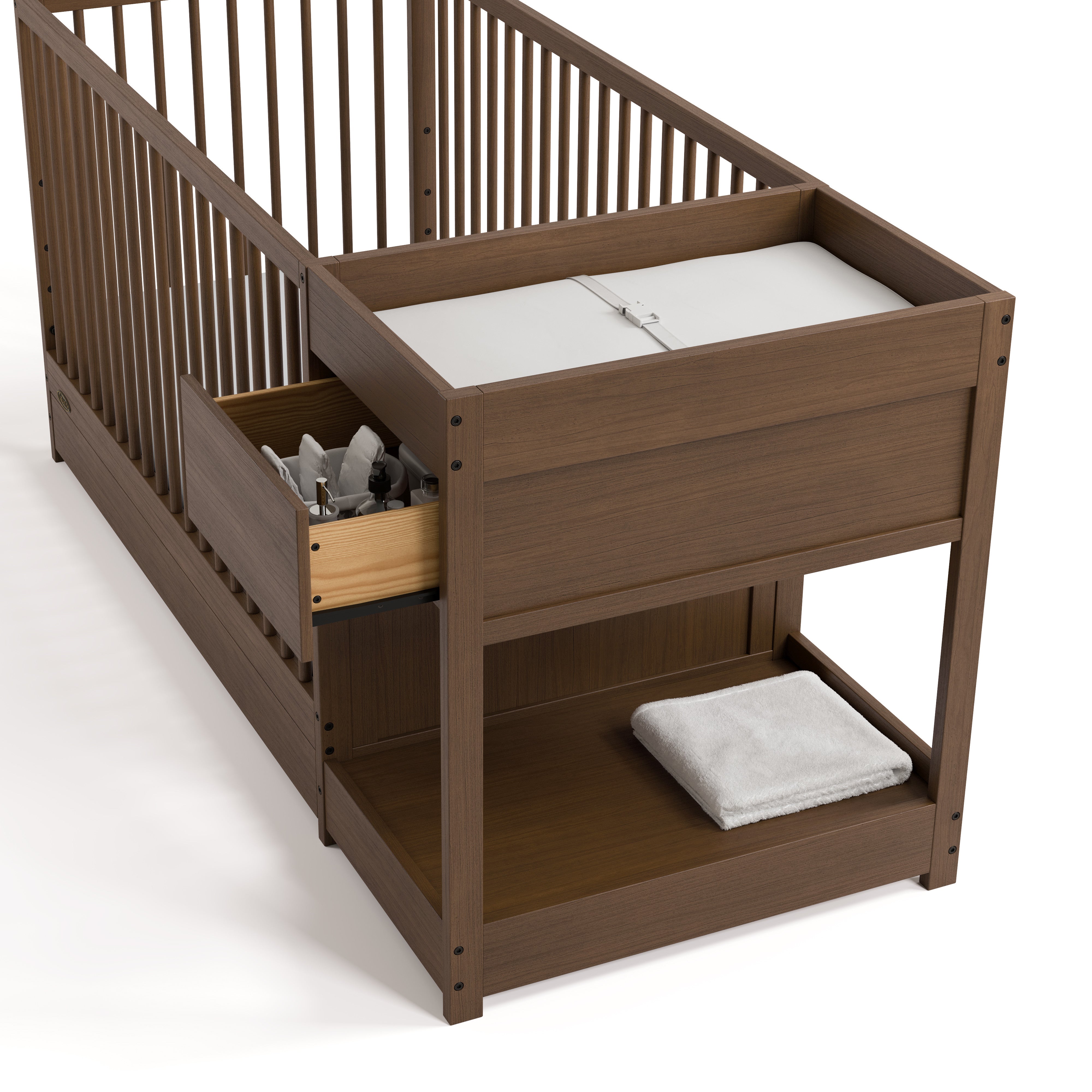 Teddi hazelnut crib and changer top view