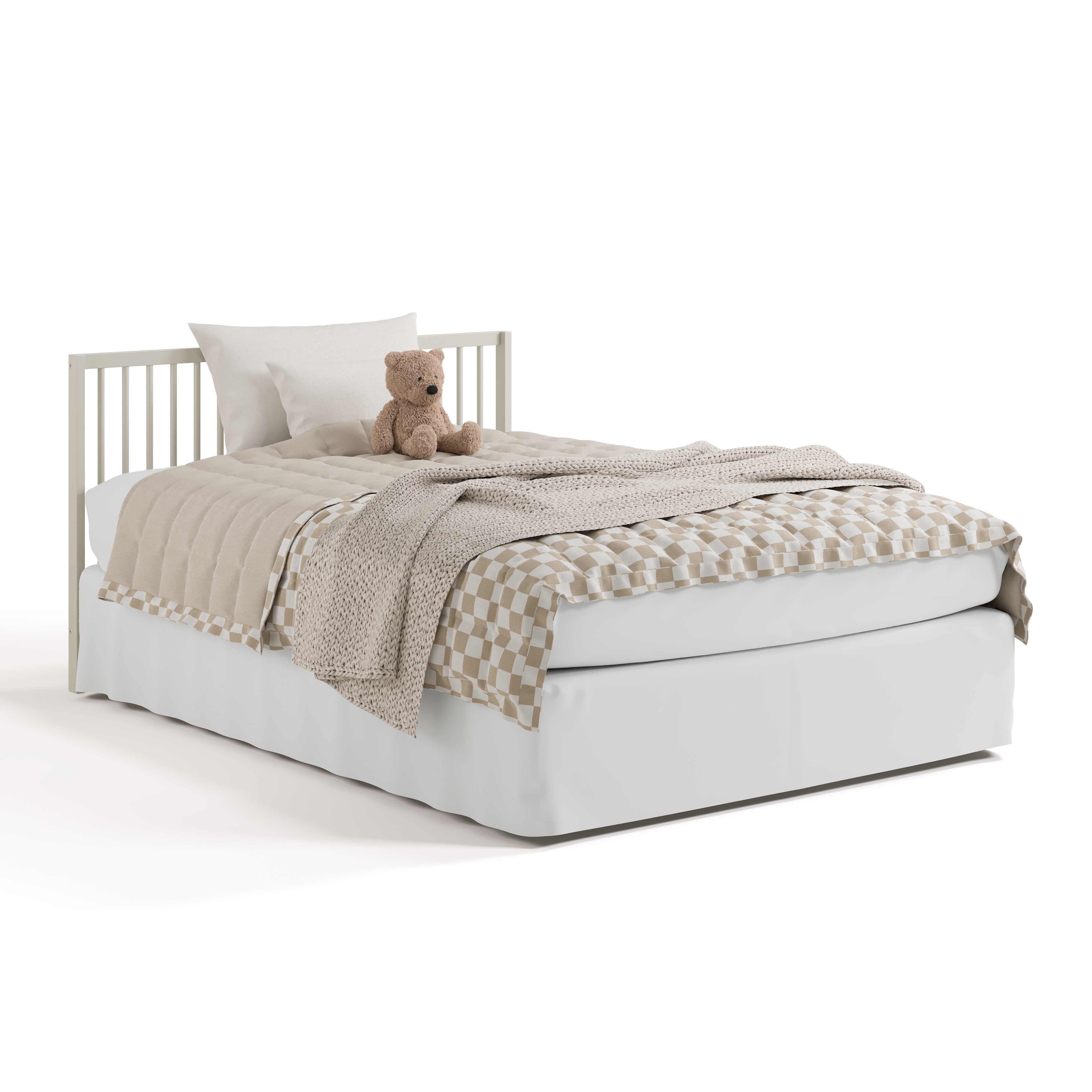 Teddi frosted oat crib and changer converted to full-size bed