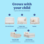 Tristan white crib with drawer shown in all 5 conversions