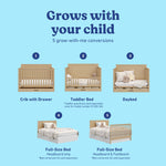 Tristan driftwood crib with drawer shown in all 5 conversions