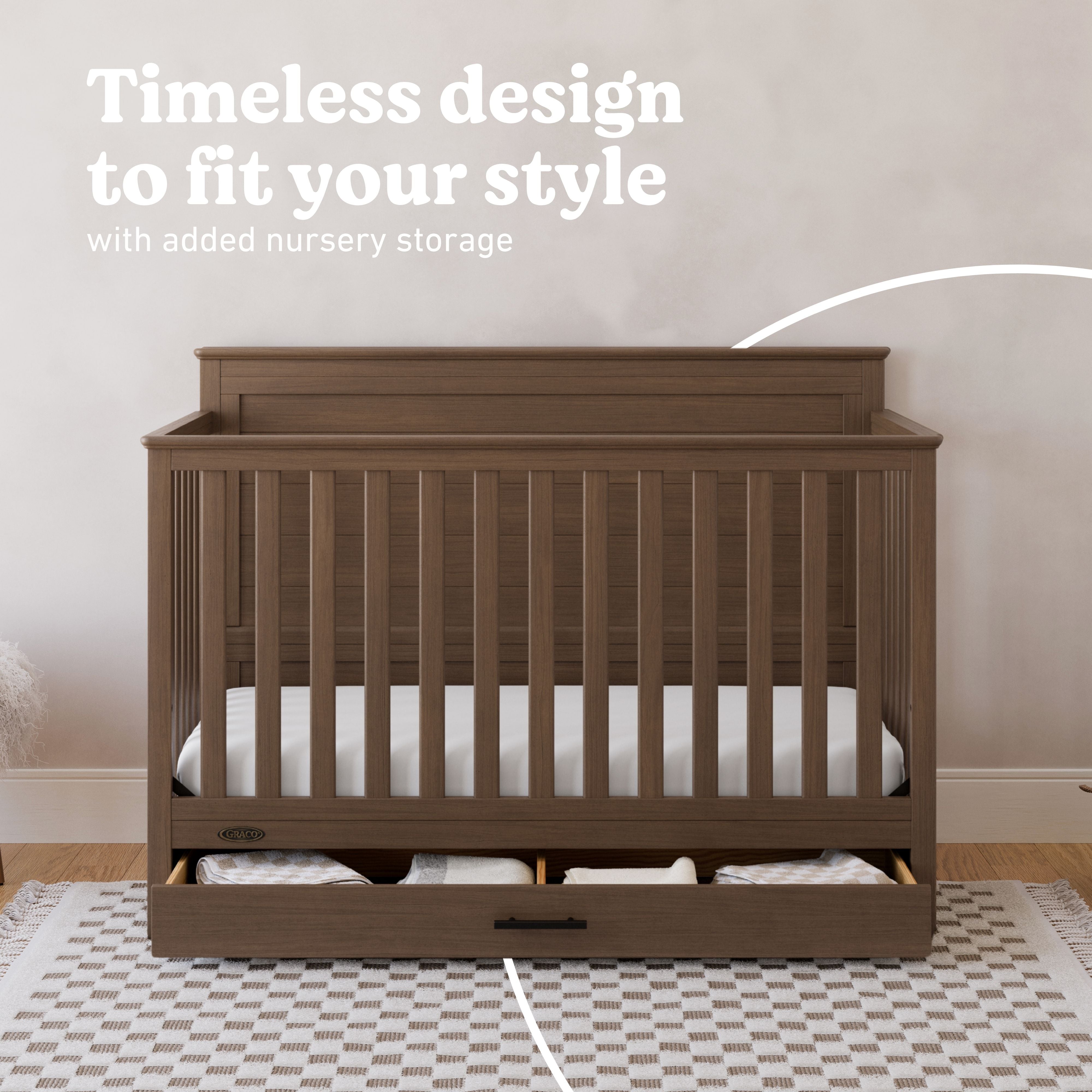 Tristan hazelnut crib with drawer style callout