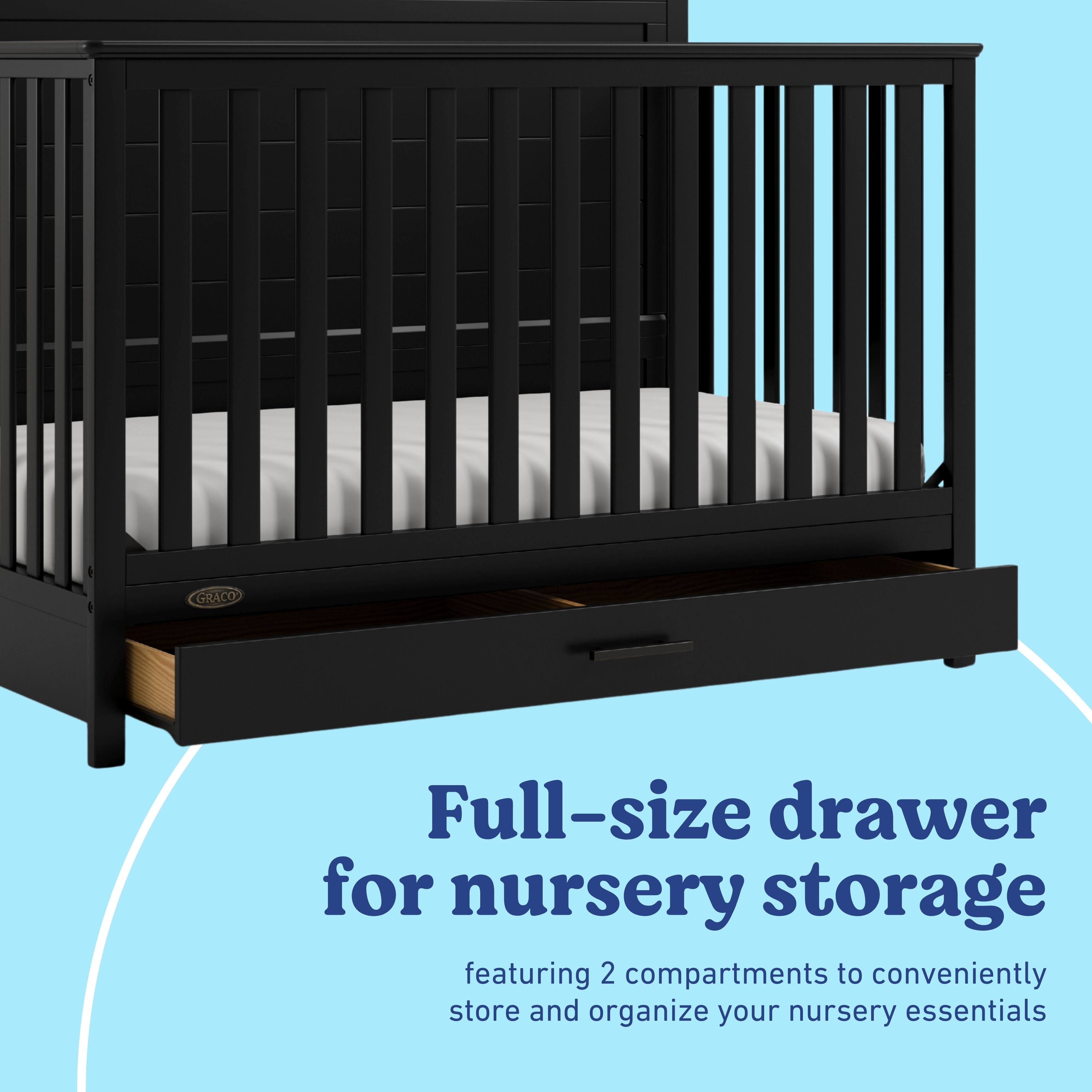Tristan black crib with drawer storage callout