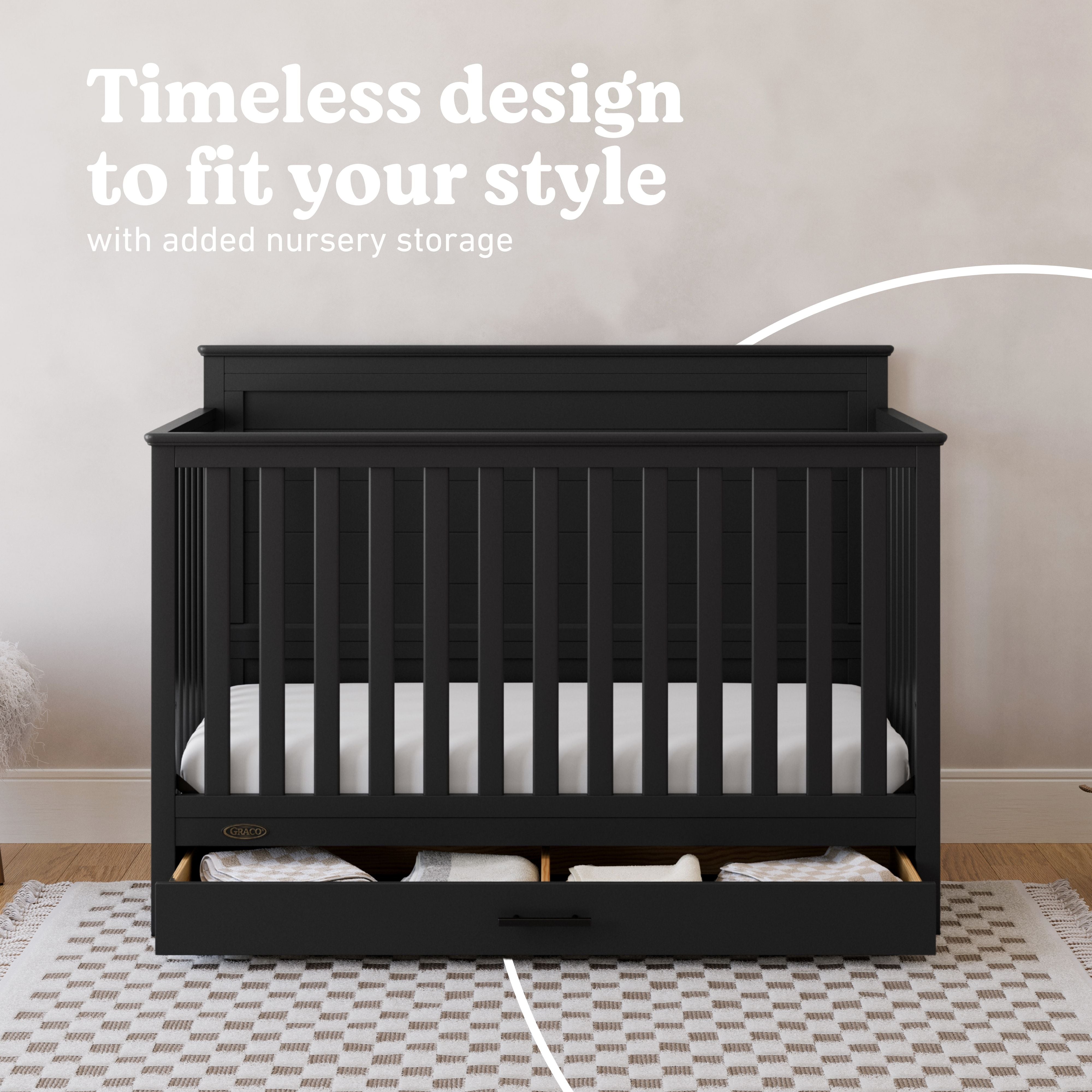 Tristan black crib with drawer style callout