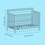 Tristan crib with drawer line drawing with dimensions