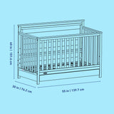 Tristan crib with drawer line drawing with dimensions