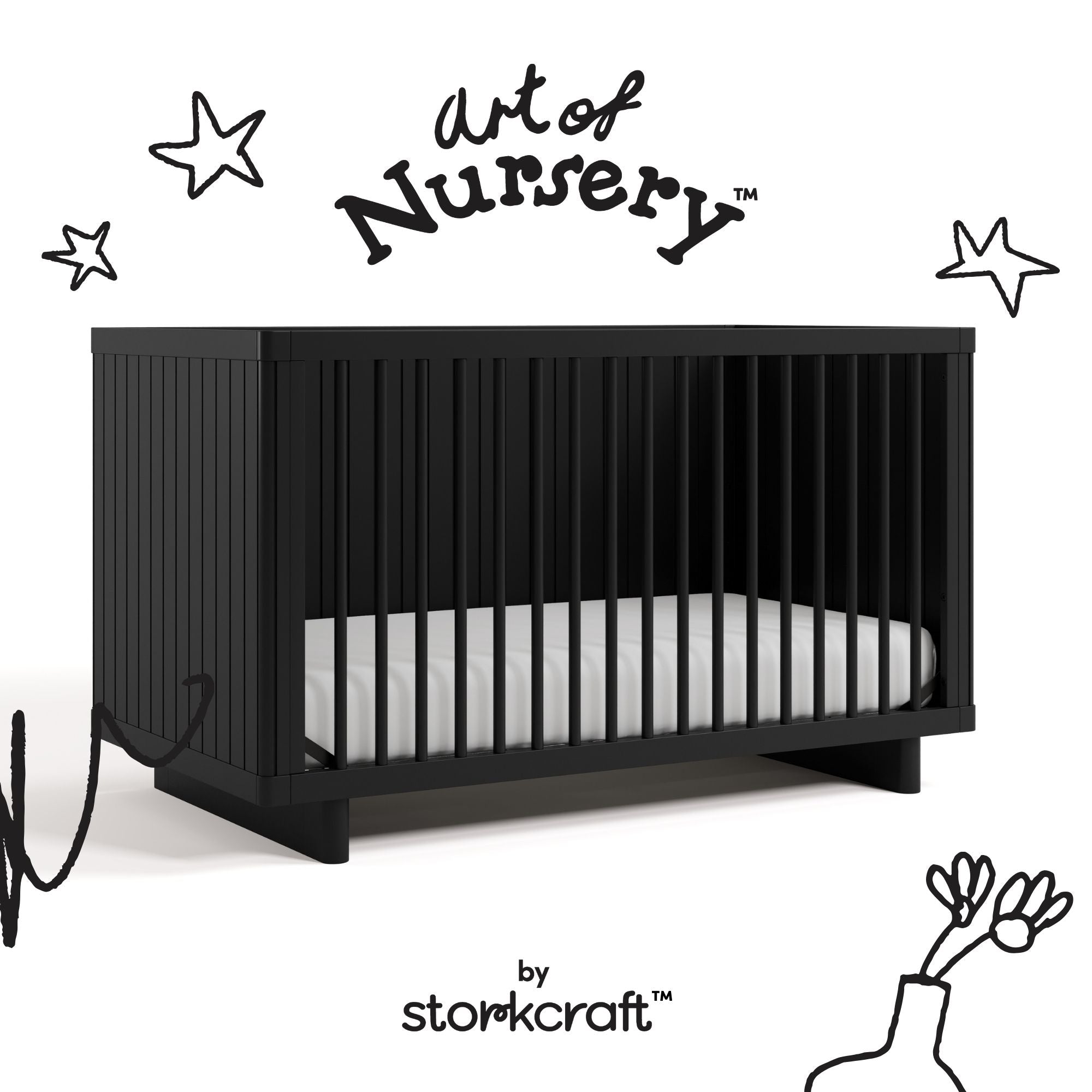 Kyoto black crib with black doodles overlaid on image