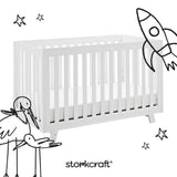Beckett white crib with black doodles overlaid on image