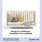 Beckett white with natural crib daybed conversion callout