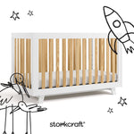Beckett white with natural crib with black doodles overlaid on image