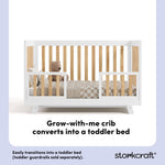 Beckett white with natural crib toddler bed conversion callout