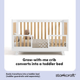 Beckett white with natural crib toddler bed conversion callout