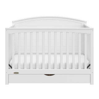 Convertible white crib front view