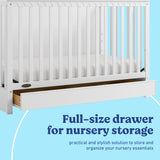 Sasha white crib with drawer storage callout