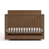 Sasha hazelnut crib with drawer open front view