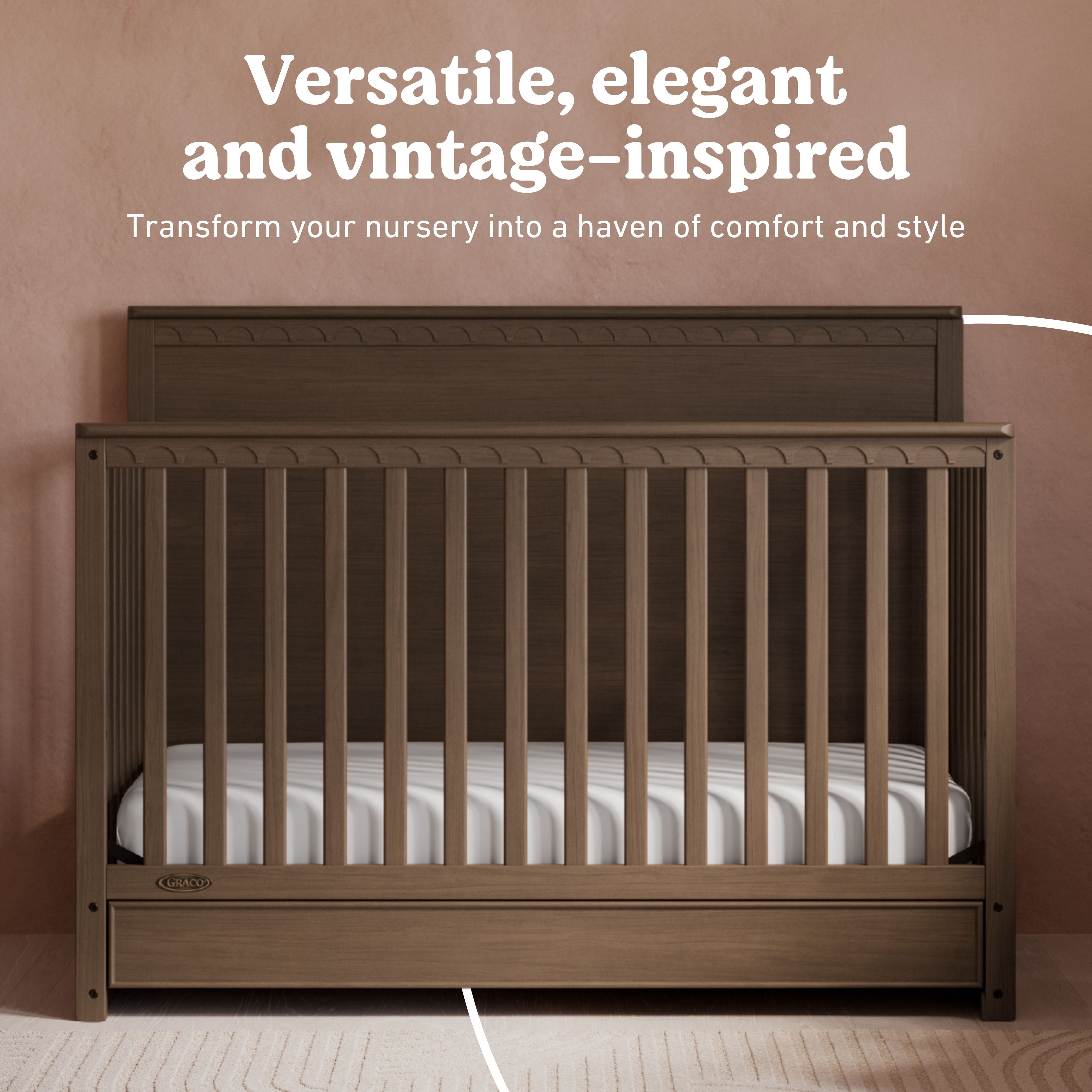 Sasha hazelnut crib with drawer style callout