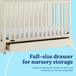 Sasha frosted oat crib with drawer storage callout