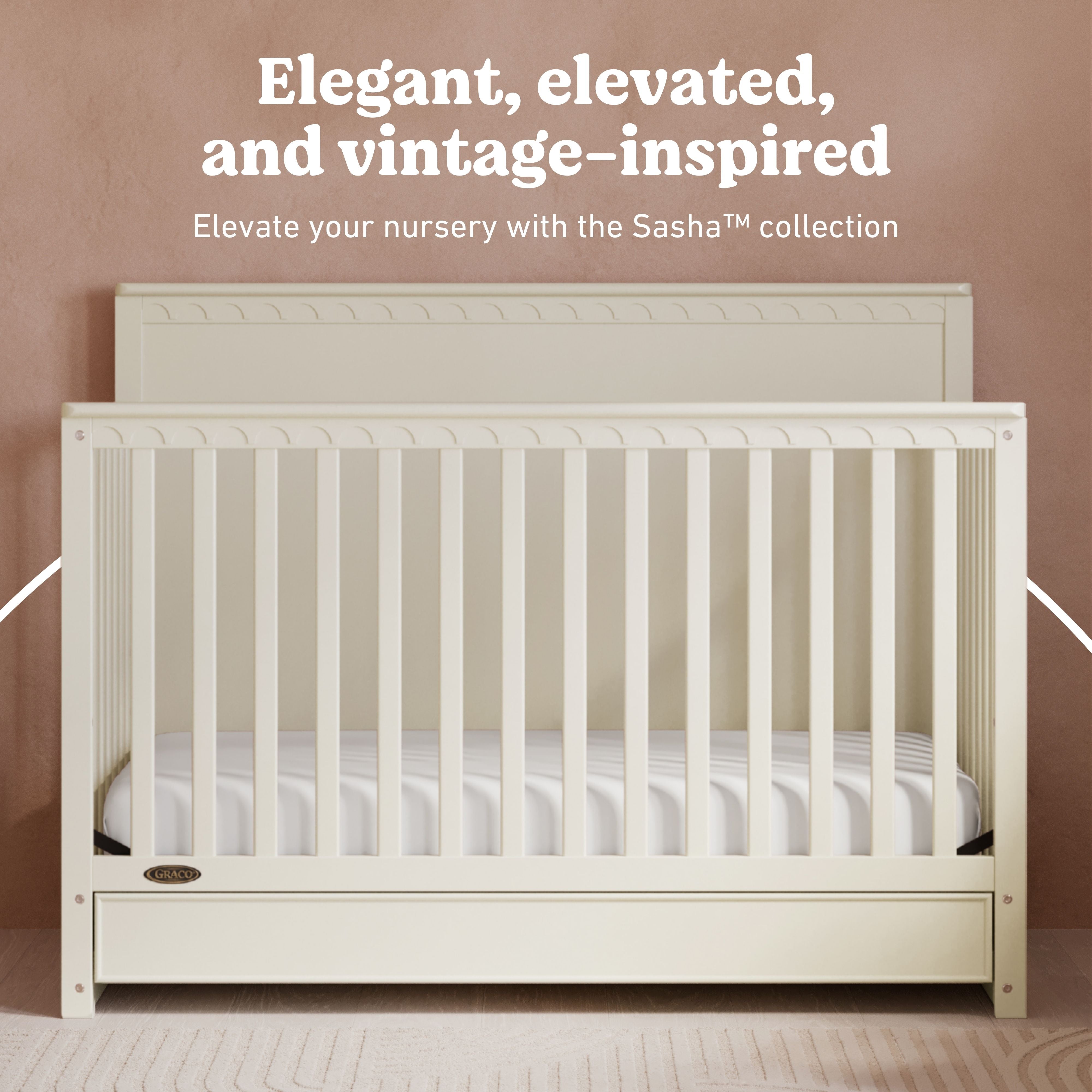 Graco Sasha Convertible Crib with Drawer in Frosted Oat Lifestyle image