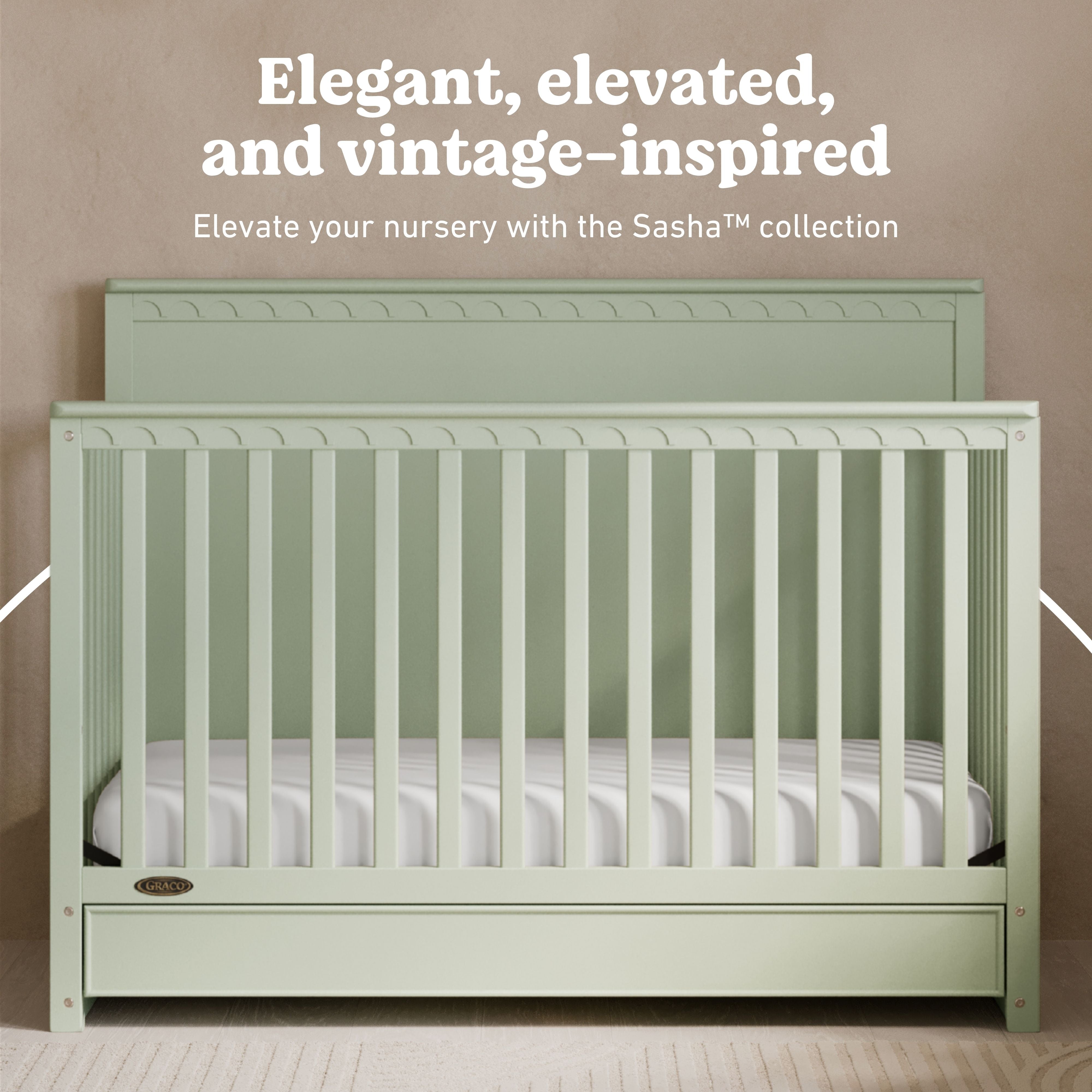Graco Sasha Convertible Crib with Drawer in Sage Lifestyle image