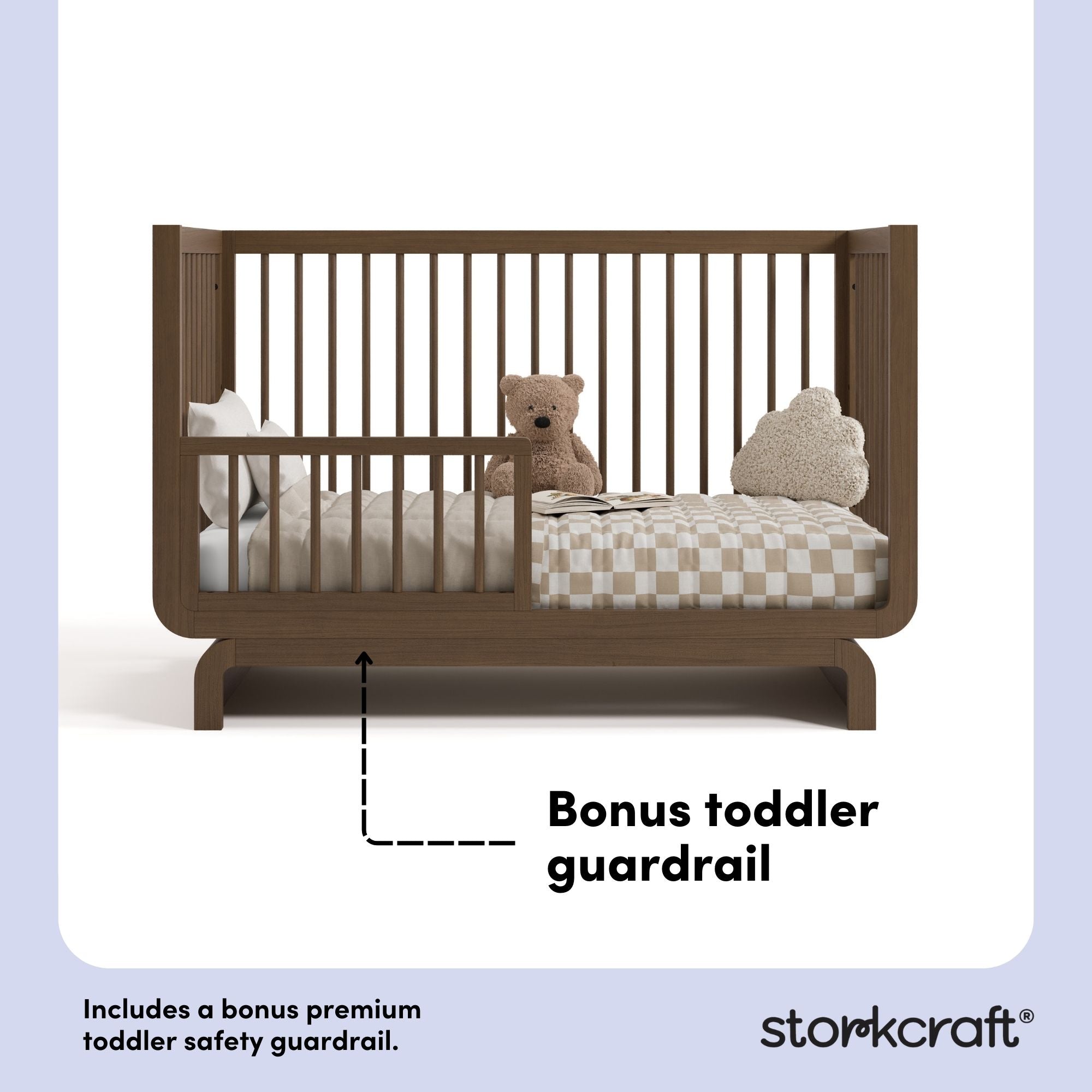 Santorini hazelnut crib bonus toddler guardrail callout