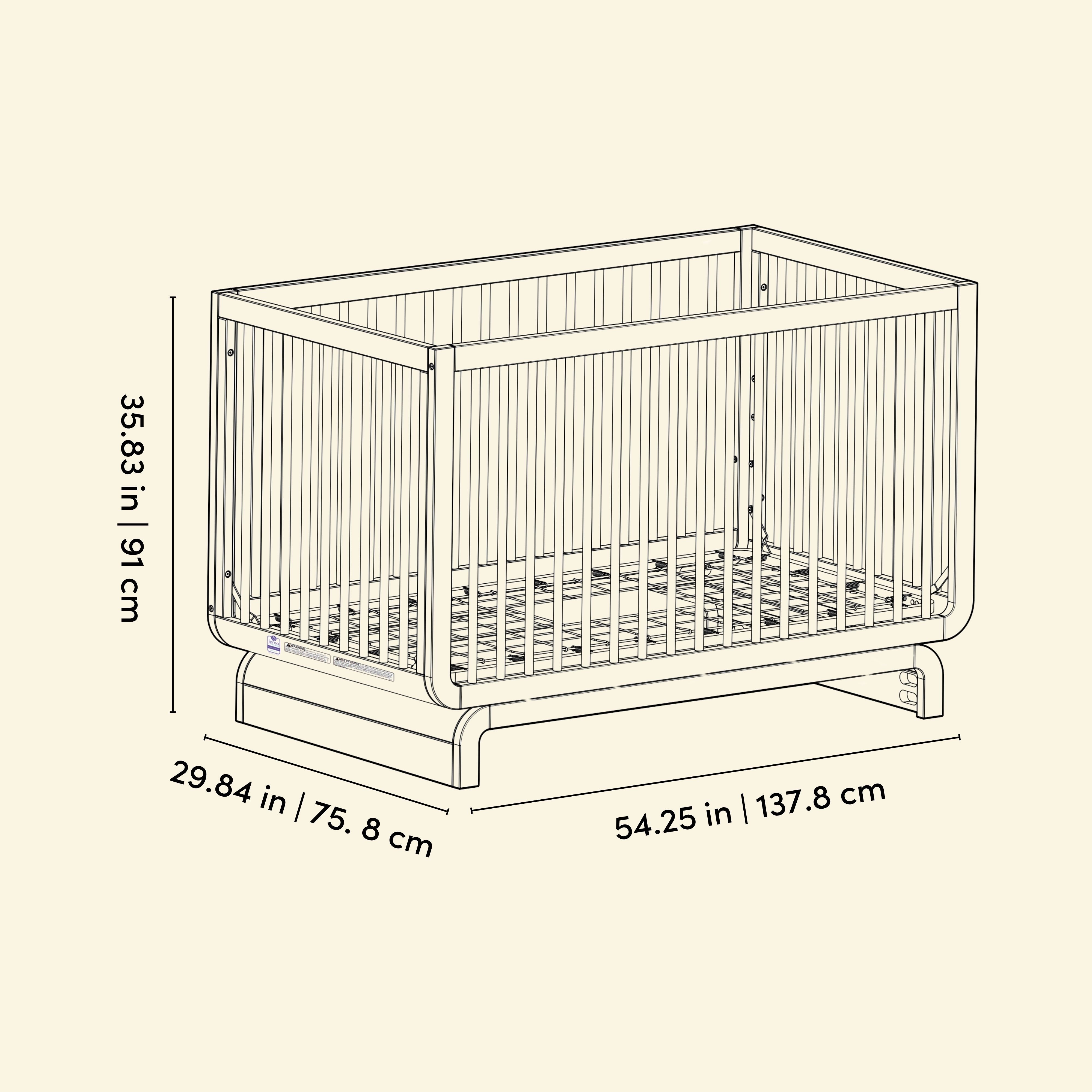 Storkcraft Santorini Convertible Crib dimensions callout image
