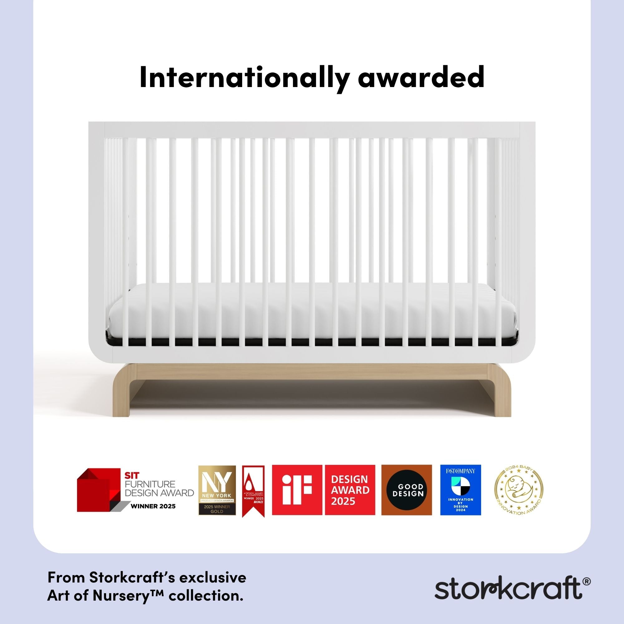 santorini white with driftwood crib with award logos on bottom