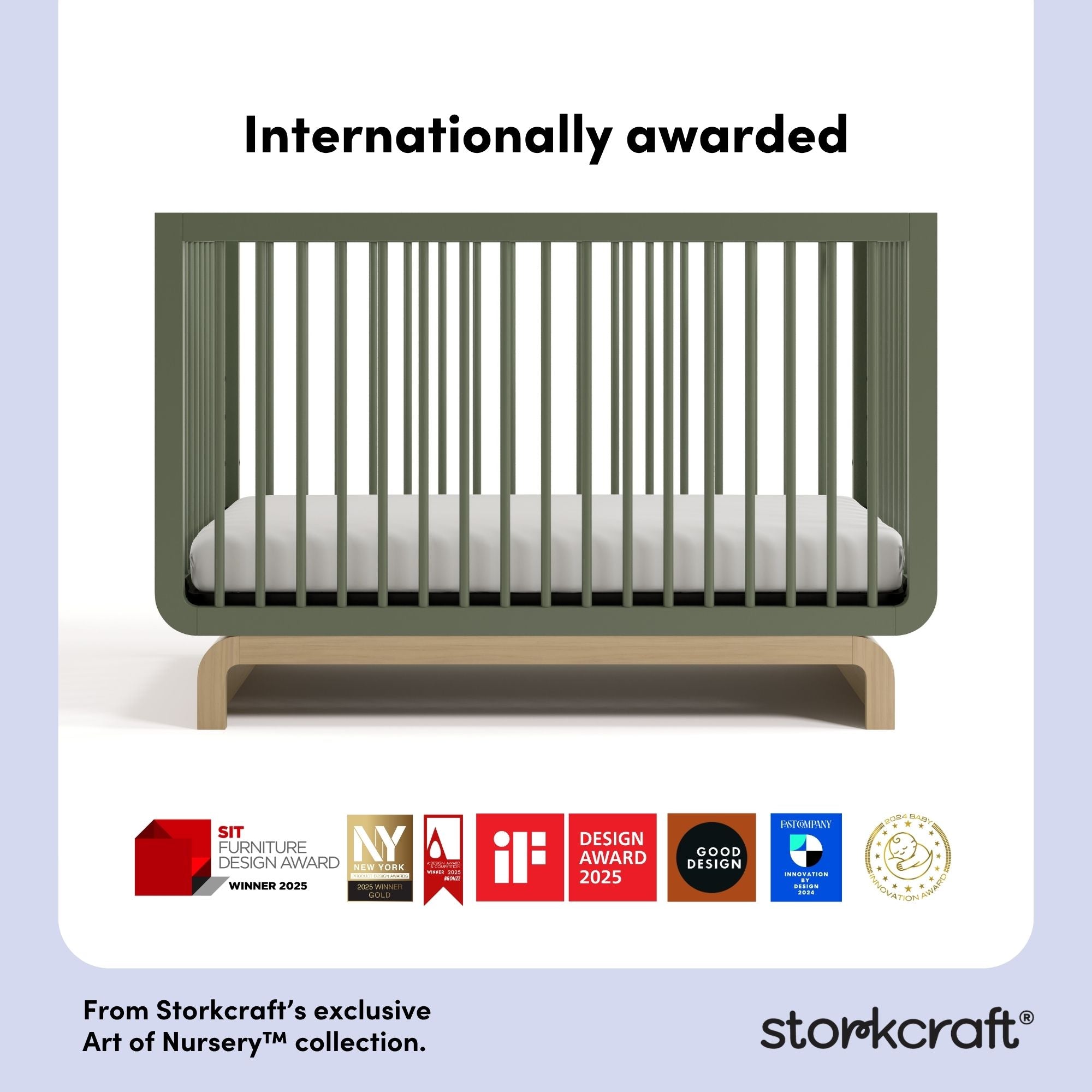 santorini olive with driftwood crib with award logos on bottom