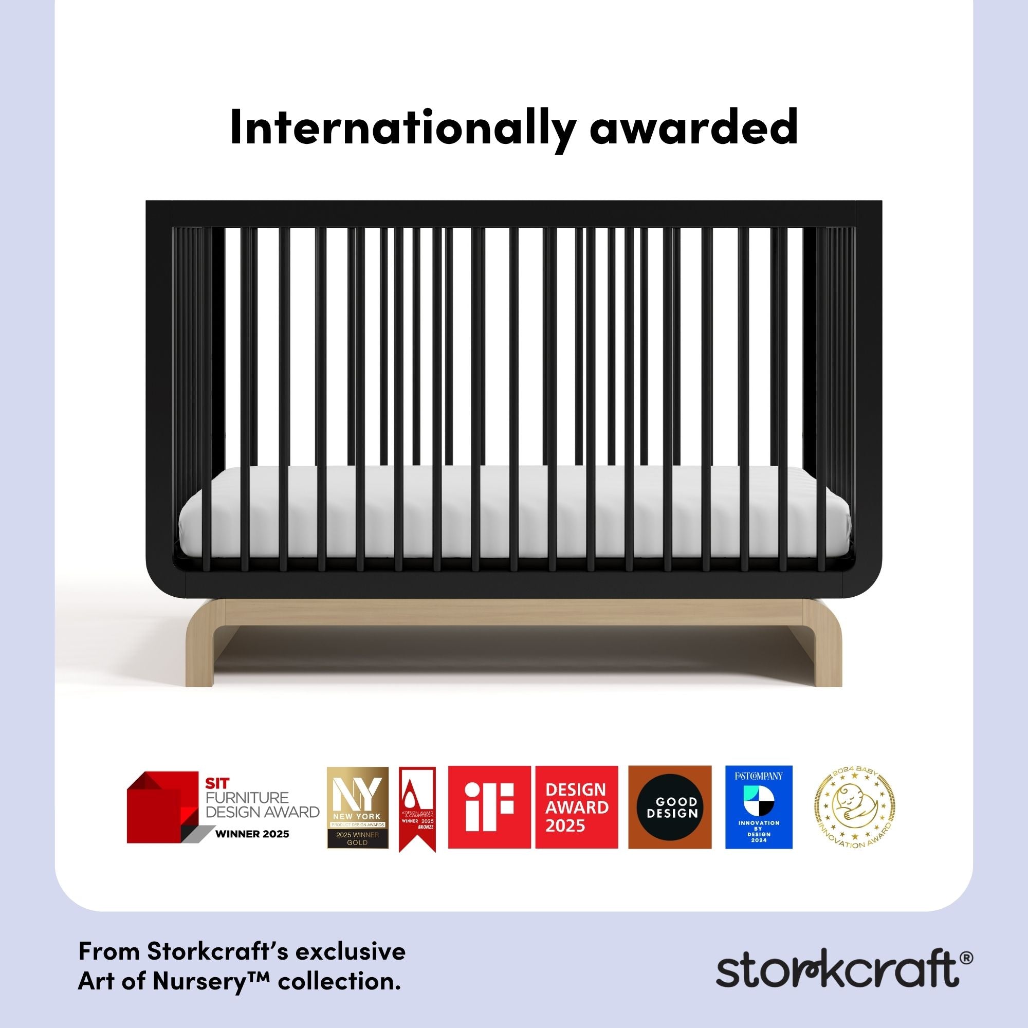 santorini black with driftwood crib with award logos on bottom