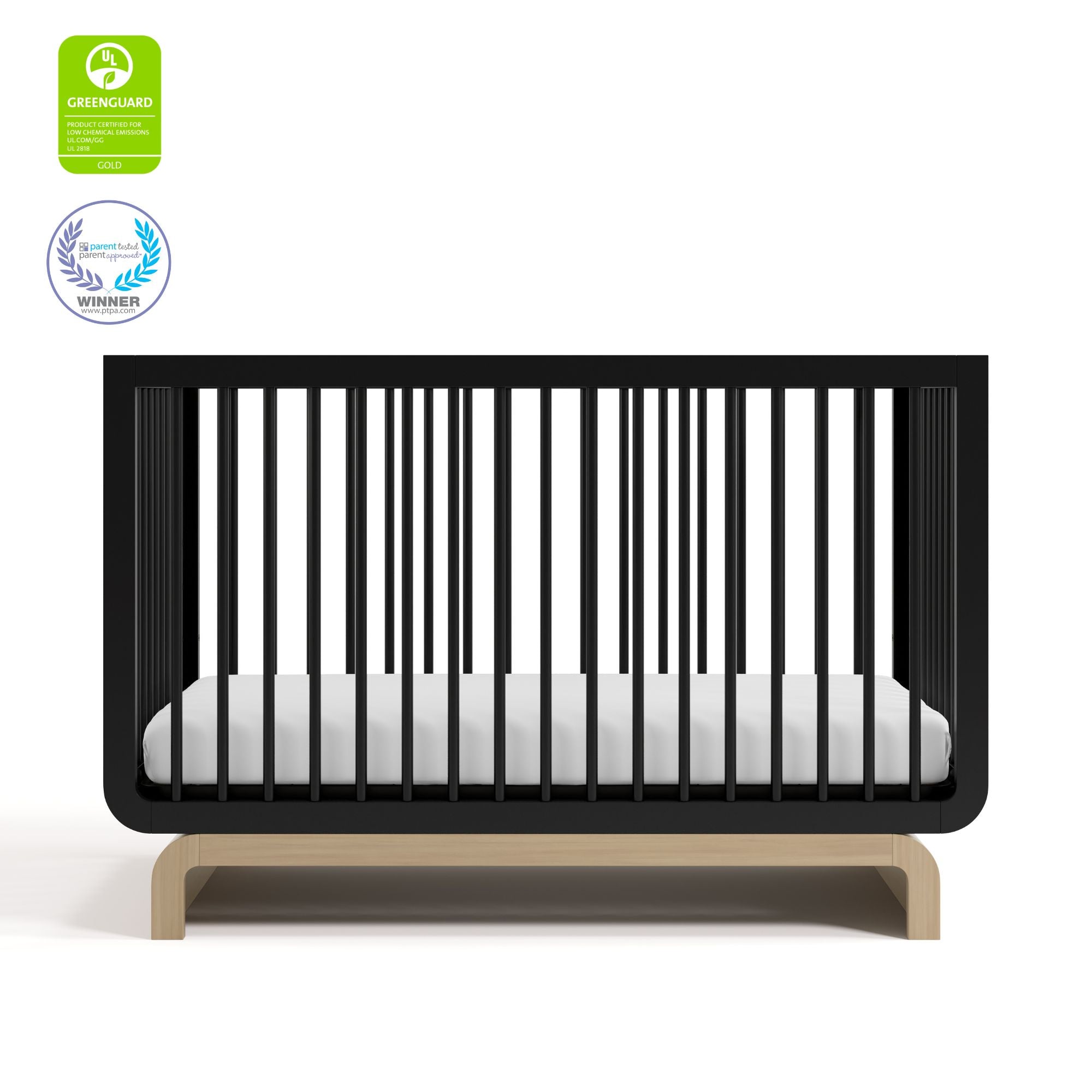 Santorini black with driftwood crib with GGG and PTPA logos on top left