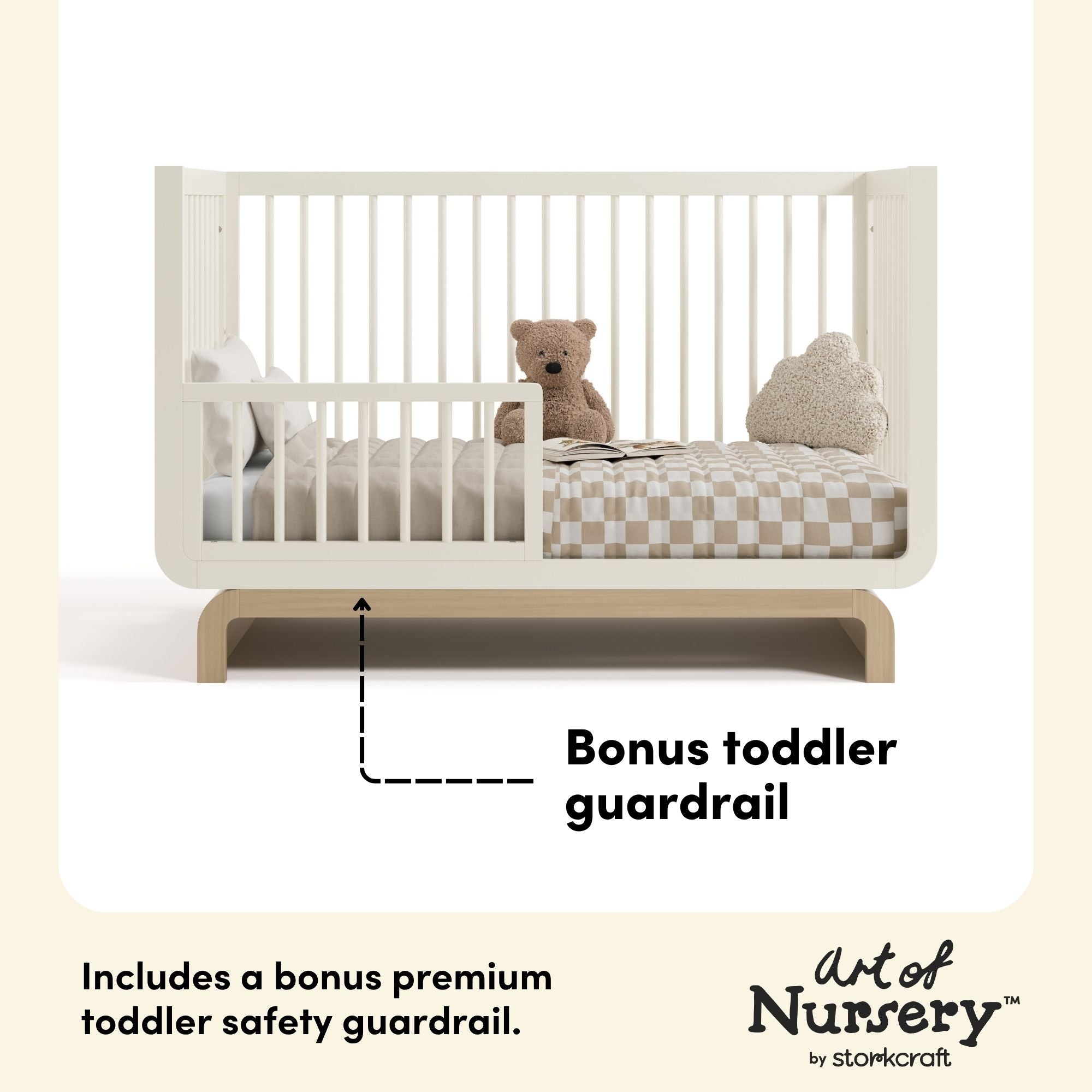 Santorini frosted oat with driftwood crib toddler guardrail callout