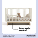 Santorini frosted oat with driftwood crib bonus toddler guardrail callout