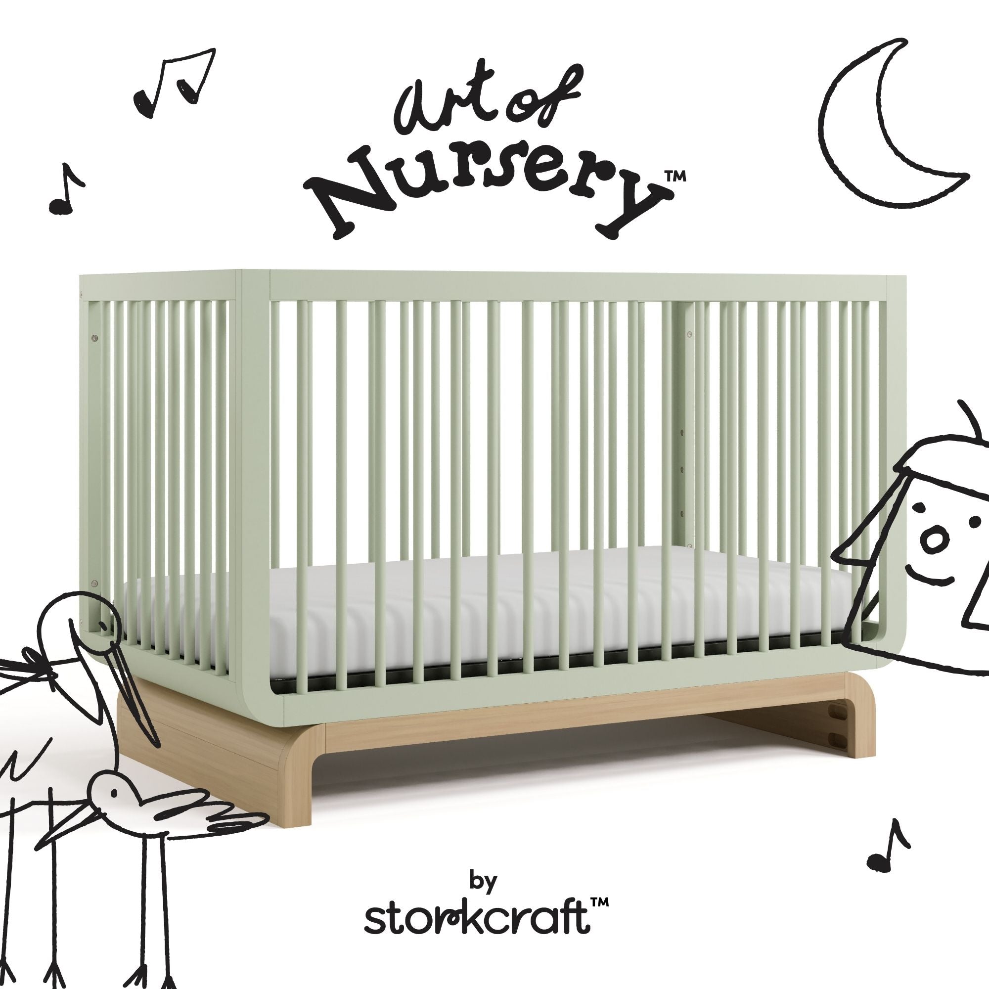 Santorini sage with driftwood crib with black doodles overlaid on image