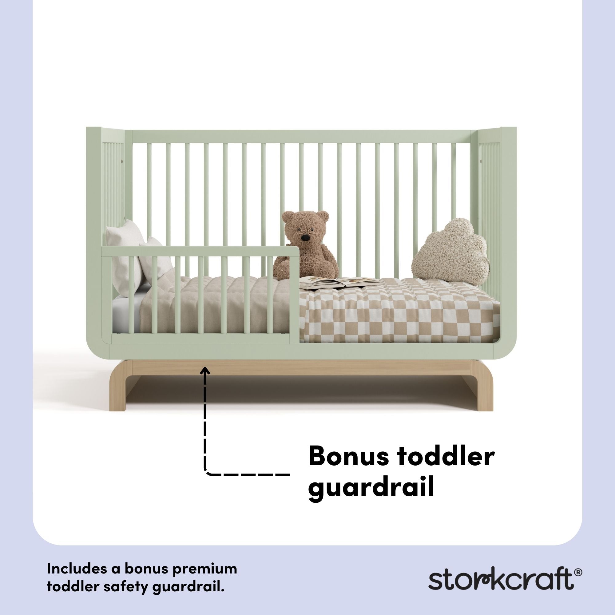 Santorini sage with driftwood crib bonus toddler guardrail callout