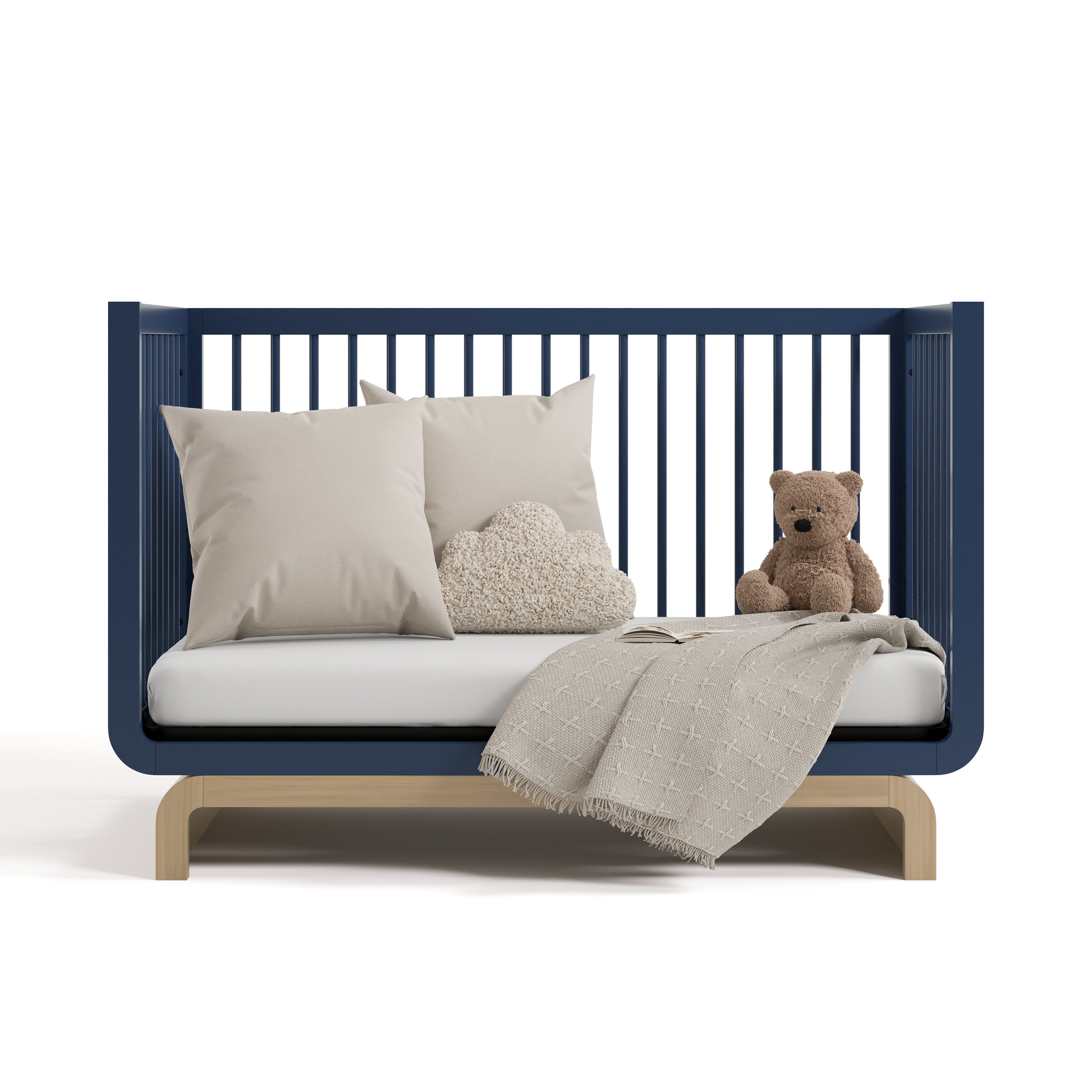 Santorini midnight blue with driftwood crib converted to daybed