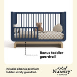 Santorini midnight blue with driftwood crib toddler guardrail callout