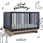 Santorini midnight blue with driftwood crib with black doodles overlaid on image