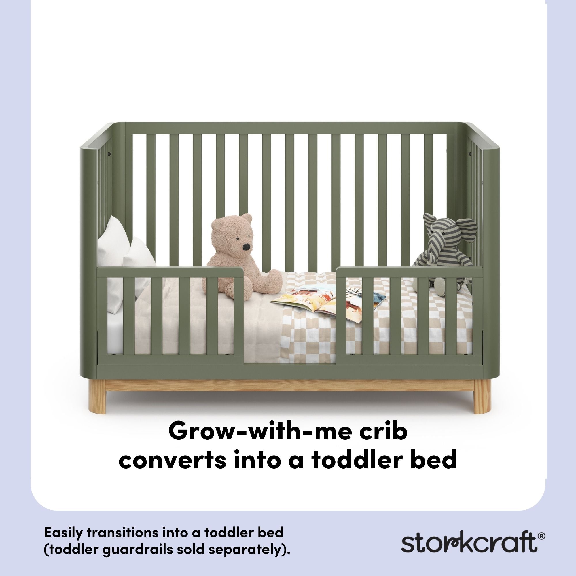 santos olive with natural crib toddler bed callout