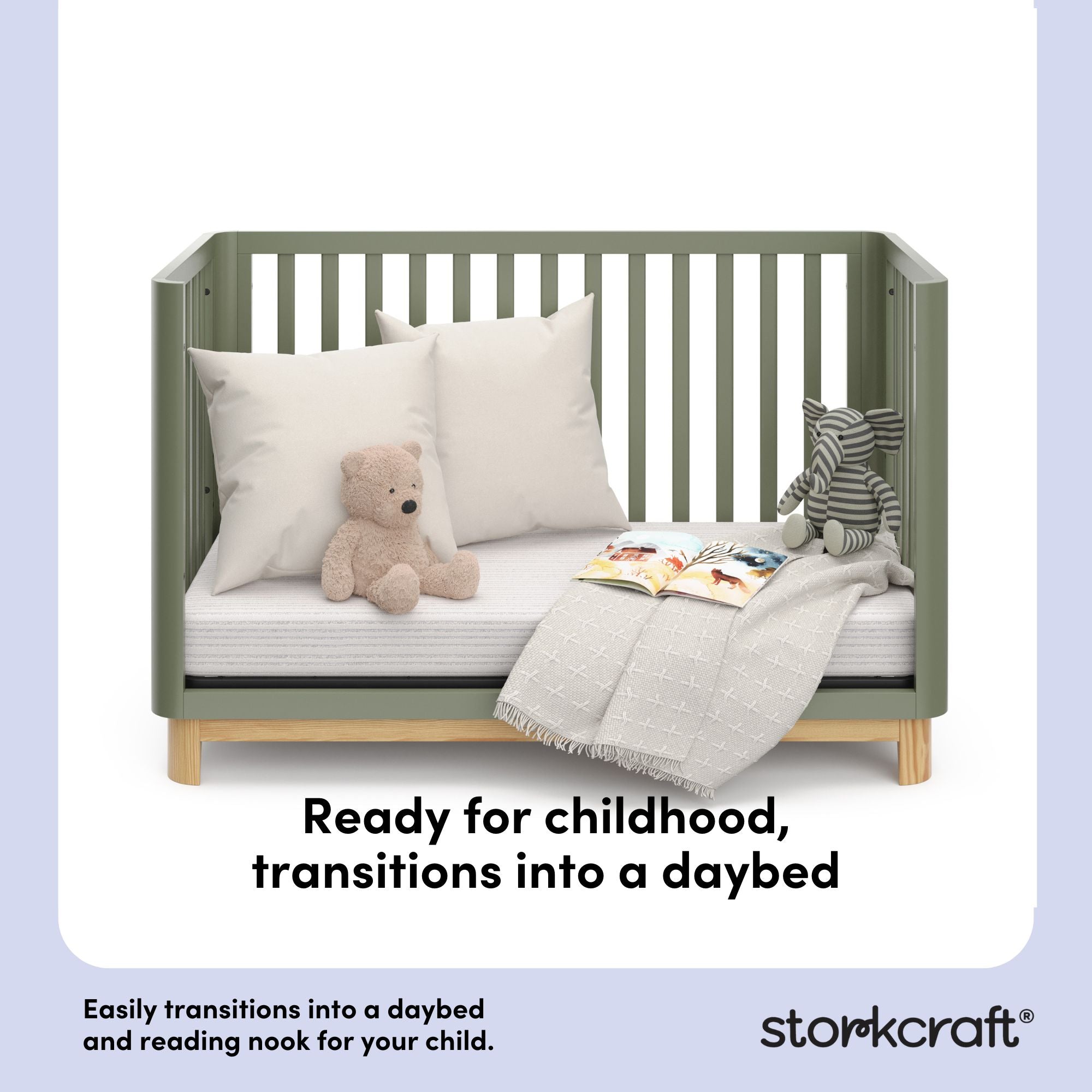 santos olive with natural crib daybed callout