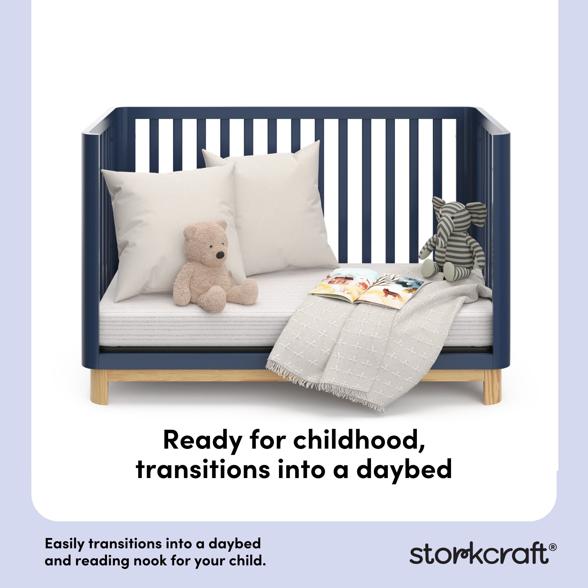 santos midnight blue with natural crib daybed callout