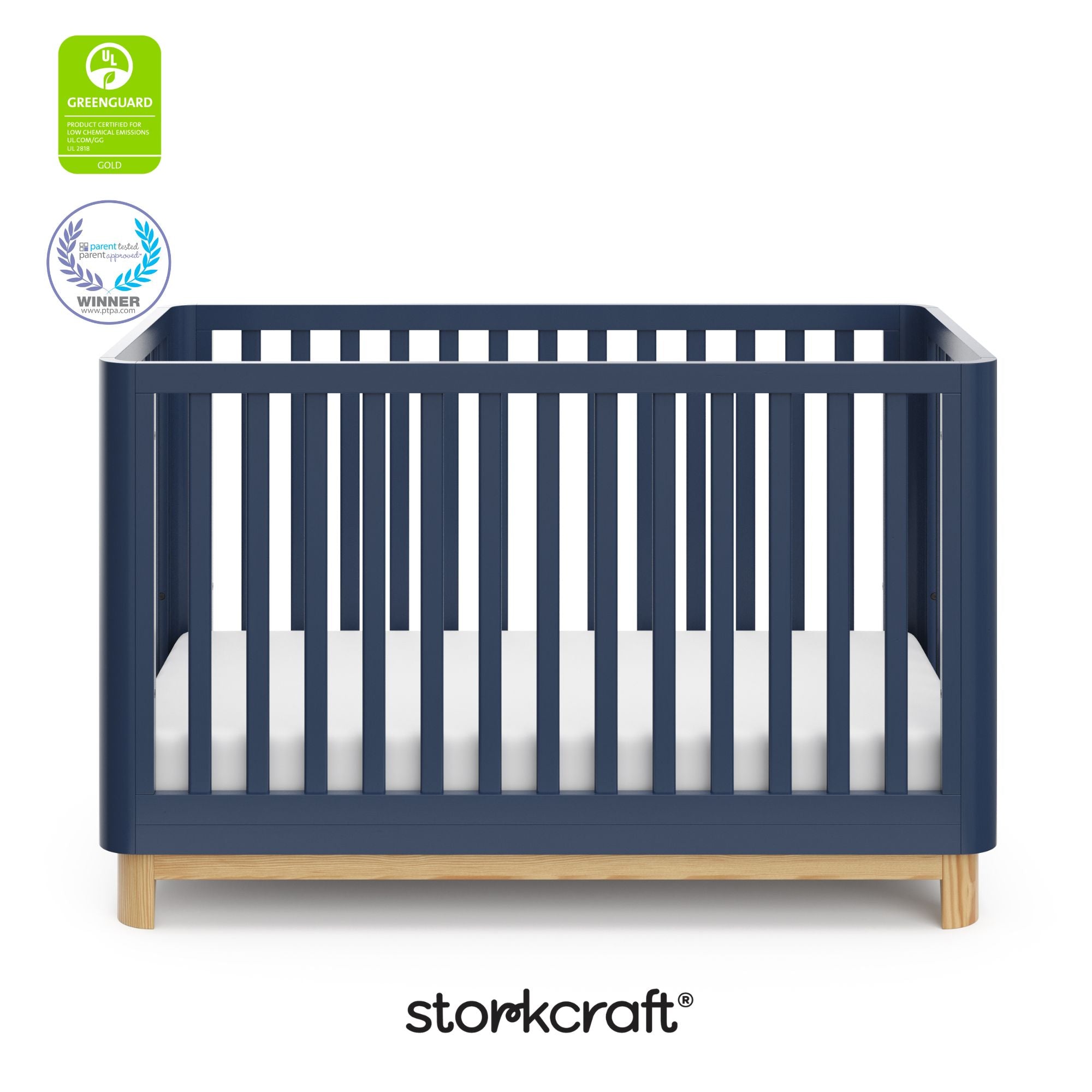 santos midnight blue with natural crib certifications callout