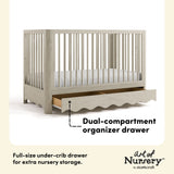 Storkcraft Casablanca 5-in-1 Convertible Crib in London Fog drawer callout image