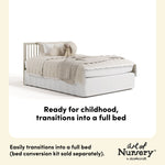 Storkcraft Casablanca 5-in-1 Convertible Crib in London Fog full bed callout image