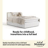 Storkcraft Casablanca 5-in-1 Convertible Crib in London Fog full bed callout image
