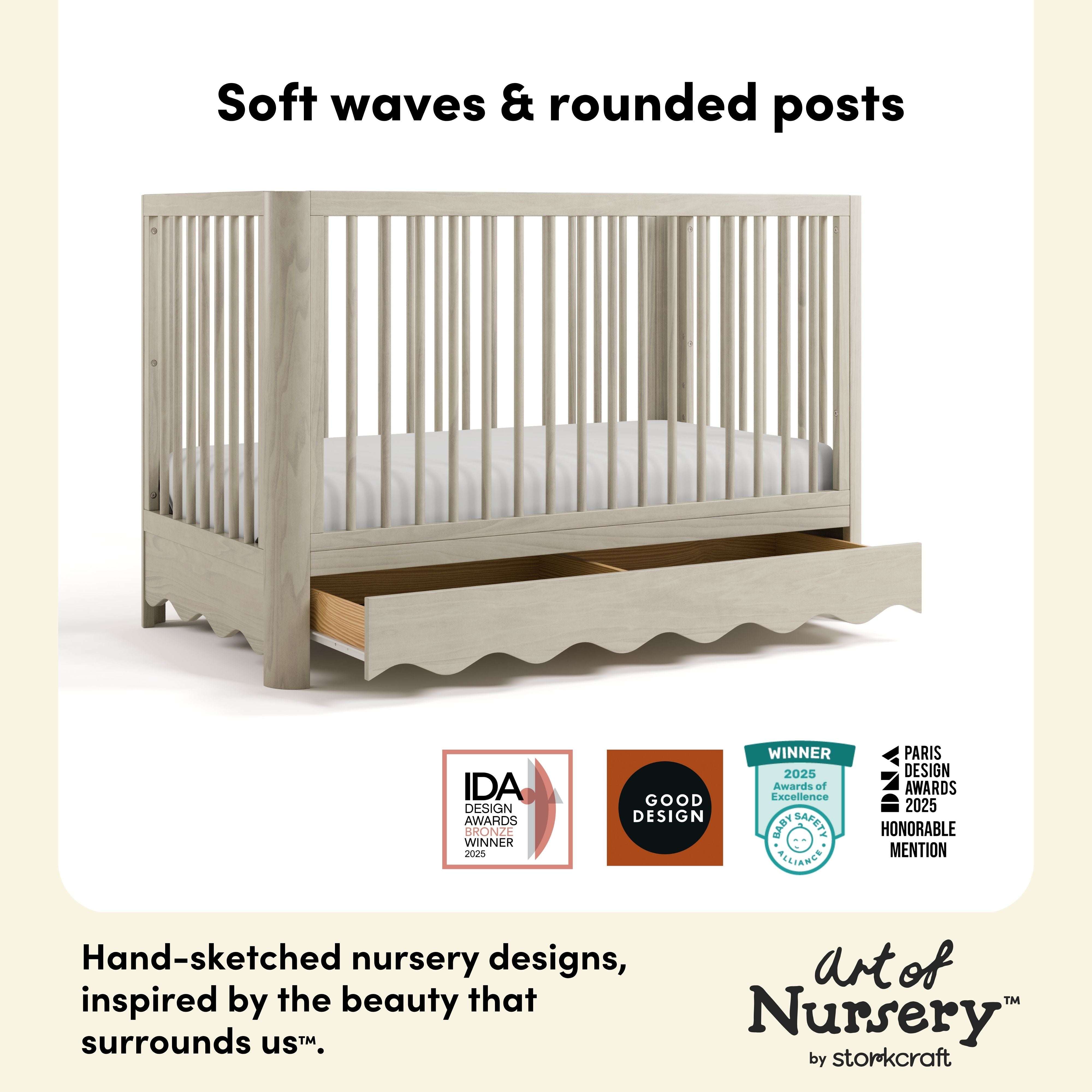 Storkcraft Casablanca 5-in-1 Convertible Crib in London Fog callout image